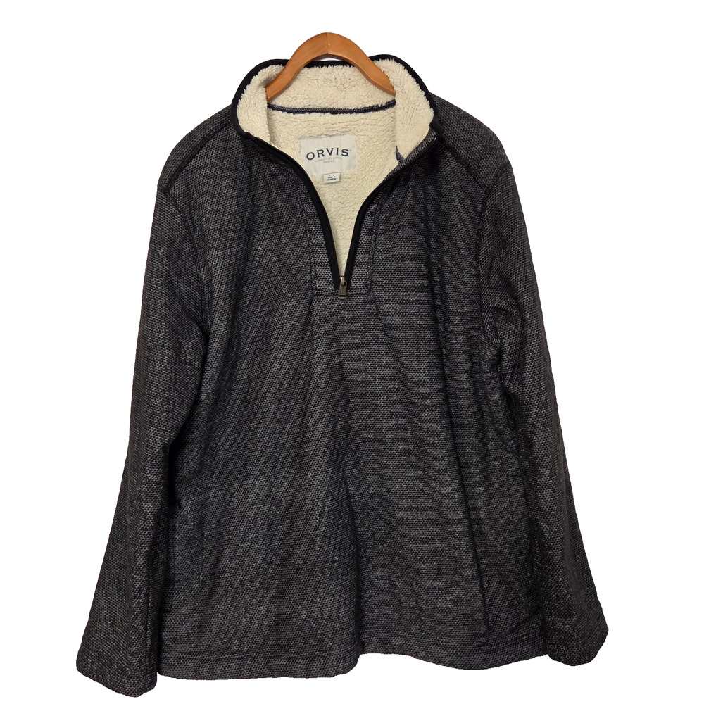 Orvis Men's L Gray Fleece Lined 1/4 Zip Pullover Sweater Jacket